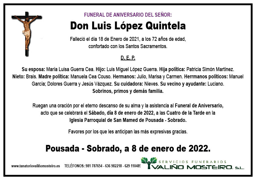 Esquela de Luis López Quintela.